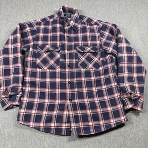 Sears Plaid Shirt Men M Blue Red Perma-Prest Quilted Lined Flannel Work Shacket